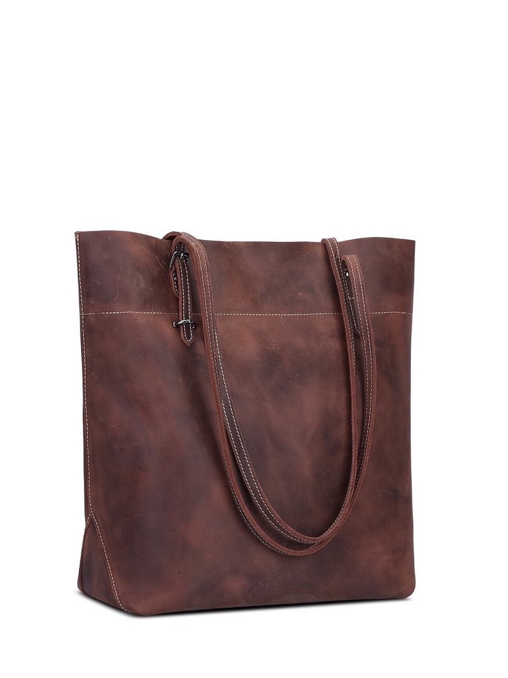 S-ZONE Brown Vintage Leather Work Tote Laptop Bag - Picture 3 of 16